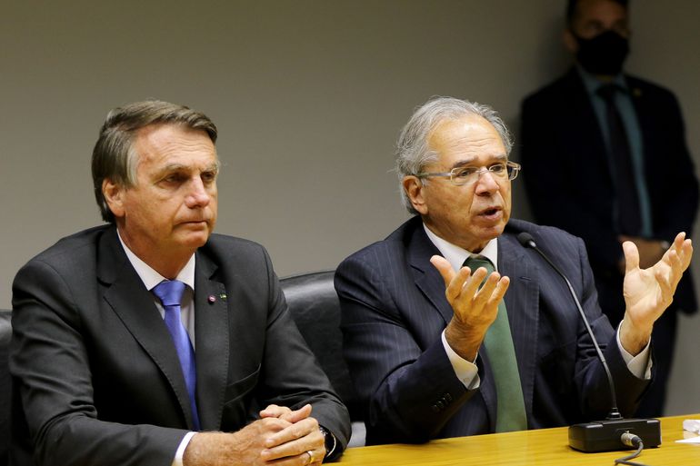 O presidente da República, Jair Bolsonaro e o ministro da economia, Paulo Guedes, fazem declaração conjunta à imprensa no auditório do ministério da economia em Brasília – Foto: Wilson Dias/Agência Brasil/ND