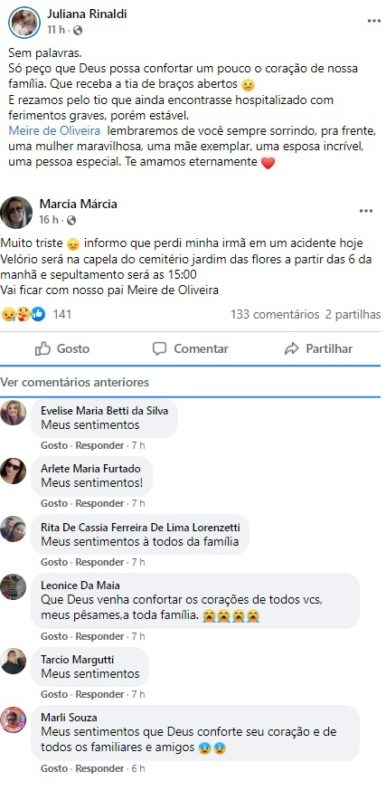 parentes e amigos lamentando a morte de Meire