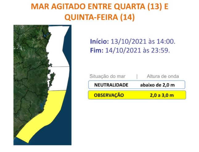 Imagem mostra alerta de observação para o litoral Sul de SC