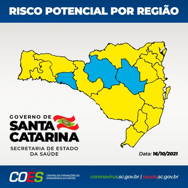 Matriz de Risco divulgada neste sábado (16) – Foto: Governo de Santa Catarina/Divulgação/ND