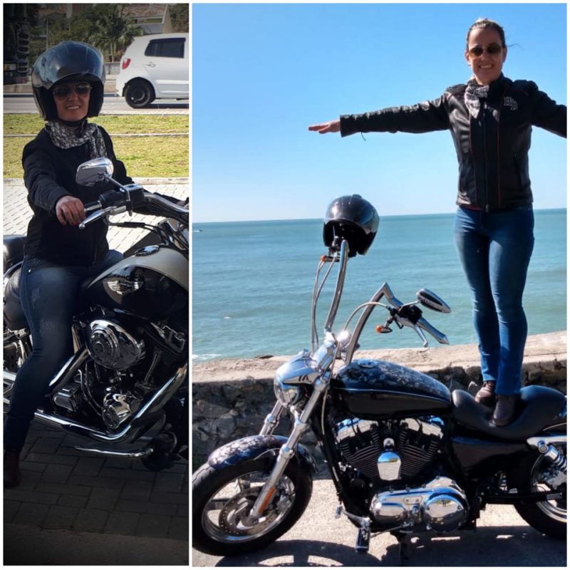 Meire de oliveira em cima de uma moto