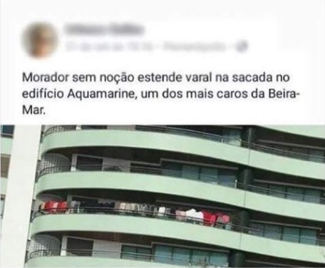 Varal estendido em sacada de pr&eacute;dio de luxo chamou a aten&ccedil;&atilde;o – Foto: Reprodu&ccedil;&atilde;o/ND