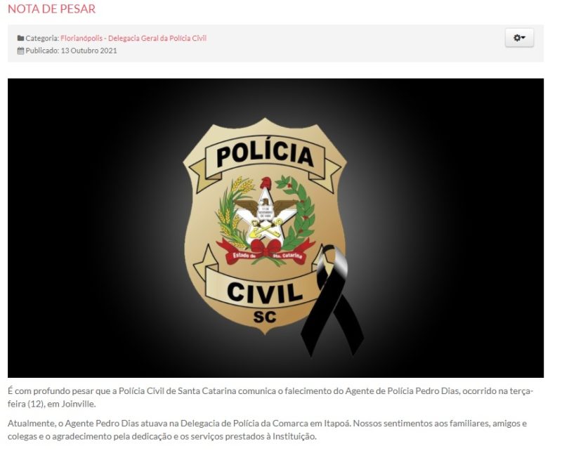 nota de pesar da polícia civil de sc
