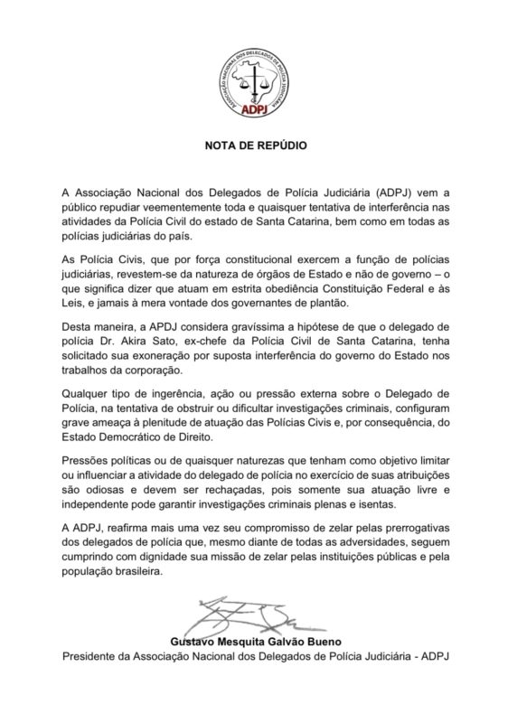 Nota &eacute; contundente na defesa da autonomia da Pol&iacute;cia Civil – Foto: Divulga&ccedil;&atilde;o