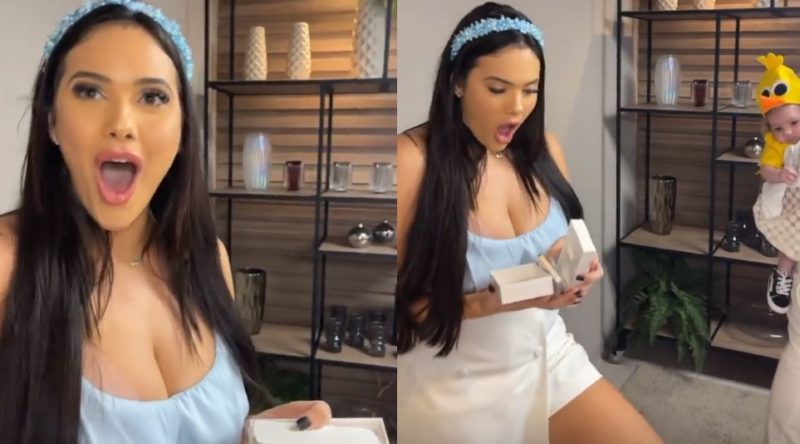 A m&atilde;e de Miguel, a digital influencer Emily Garcia, ficou surpresa com o presente. – Foto: Reprodu&ccedil;&atilde;o/Internet