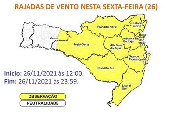 Observação meteorológica divulgada pela Defesa Civil nesta quinta-feira (25) – Foto: Defesa Civil/Divulgação/ND