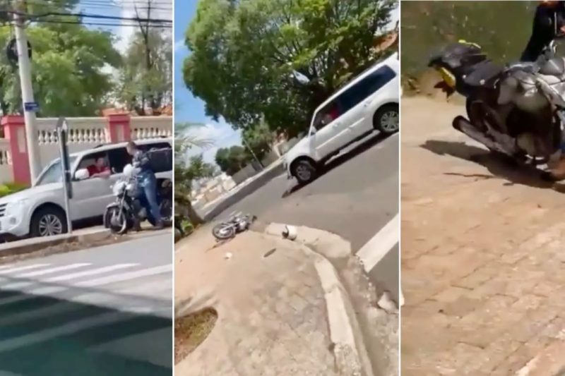 Motorista cochila e carro fica pendurado no estacionamento