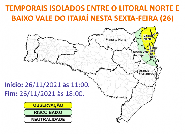 Alerta para temporais entre o Litoral Norte e o Baixo Vale do Itajaí &#8211; Foto: Defesa Civil/Divulgação/ND