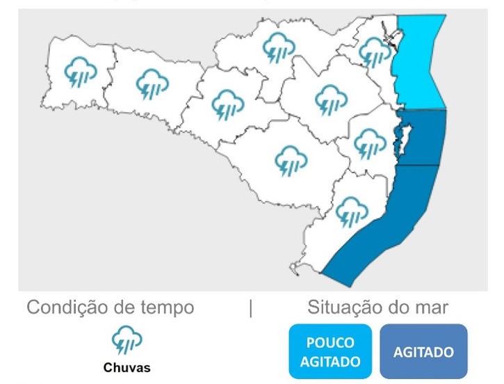 Mapa mostra condi&ccedil;&atilde;o de mar agitado na quinta-feira – Foto: DCSC/Divulga&ccedil;&atilde;o/ND