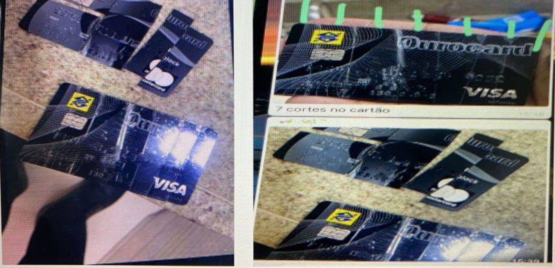Cart&otilde;es s&atilde;o cortados na frente do idoso, mas estelionat&aacute;rio preserva o chip – Foto: Divulga&ccedil;&atilde;o/ND