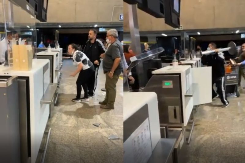 Ap&oacute;s problemas no voo, casal quebrou guich&ecirc; da companhia no aeroporto de Guarulhos – Foto: Reprodu&ccedil;&atilde;o/Internet