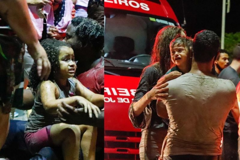 Crian&ccedil;as foram socorridas ap&oacute;s desabamento de estrutura no Natal de Joinville – Foto: Elisa Scherer/ CanalSC/Divulga&ccedil;&atilde;o/Montagem ND