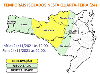 Defesa Civil alerta para chances de temporais em regi&otilde;es de Santa Catarina – Foto: DCSC/Divulga&ccedil;&atilde;o/ND