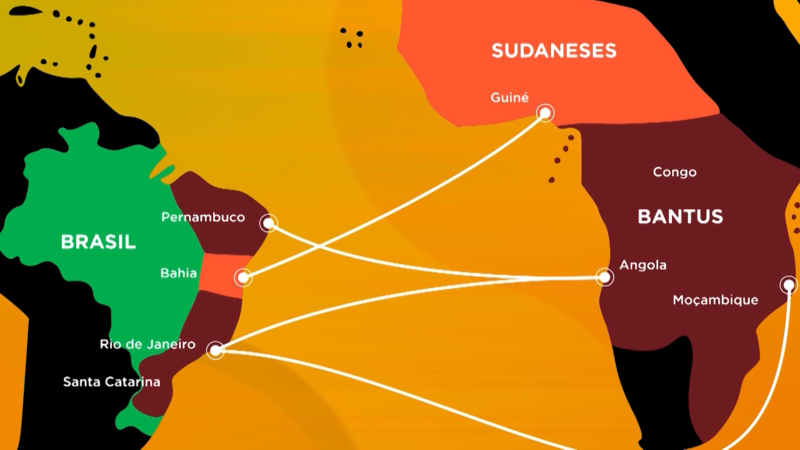 Infogr&aacute;fico mostra a origem das popula&ccedil;&otilde;es negras trazidas ao Brasil contra sua vontade por mercadores de escravos – Foto: Reprodu&ccedil;&atilde;o / NDTV Record TV