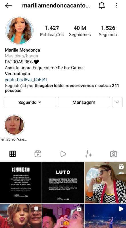 N&uacute;mero de seguidores de Mar&iacute;lia cresce ap&oacute;s sua morte – Foto: Internet/Reprodu&ccedil;&atilde;o/ND