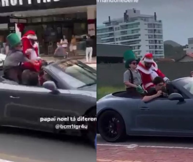 Ent&atilde;o &eacute; Natal: Papai Noel faz passeio em carr&atilde;o na Avenida Atl&acirc;ntica, em Balne&aacute;rio Cambori&uacute; – Foto: BC Mil Grau/Reprodu&ccedil;&atilde;o/ND