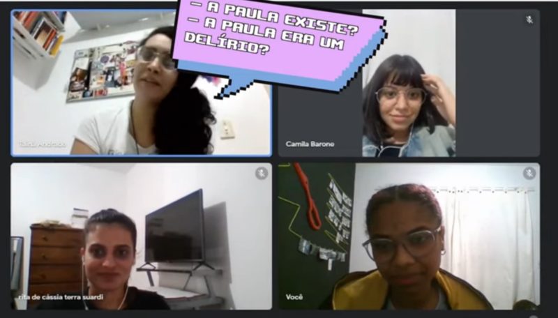 Mayara conversa &agrave; dist&acirc;ncia com algumas fontes do document&aacute;rio – Foto: Reprodu&ccedil;&atilde;o/ Internet