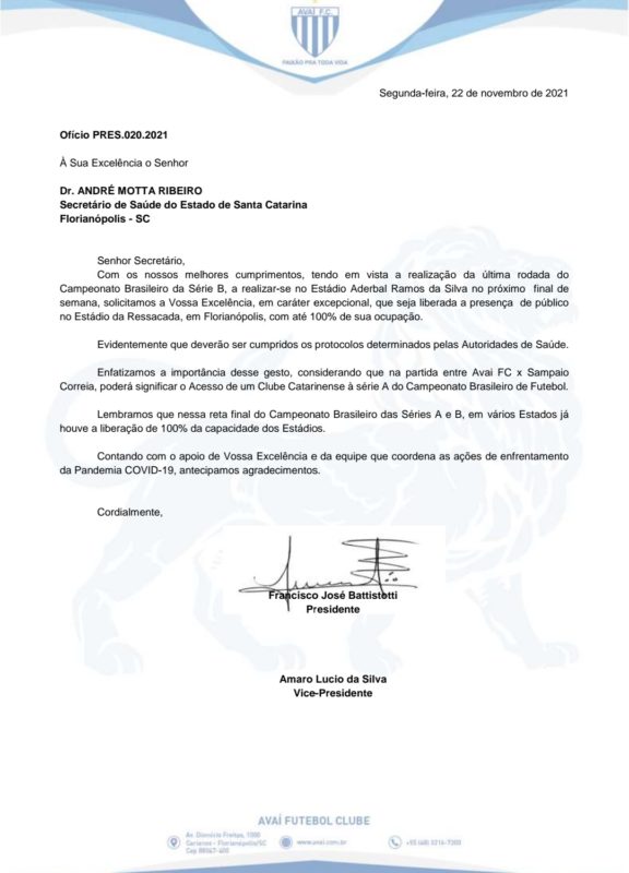 Ava&iacute; pede a libera&ccedil;&atilde;o de 100% da Ressacada. – Foto: Ava&iacute; FC/divulga&ccedil;&atilde;o/ND