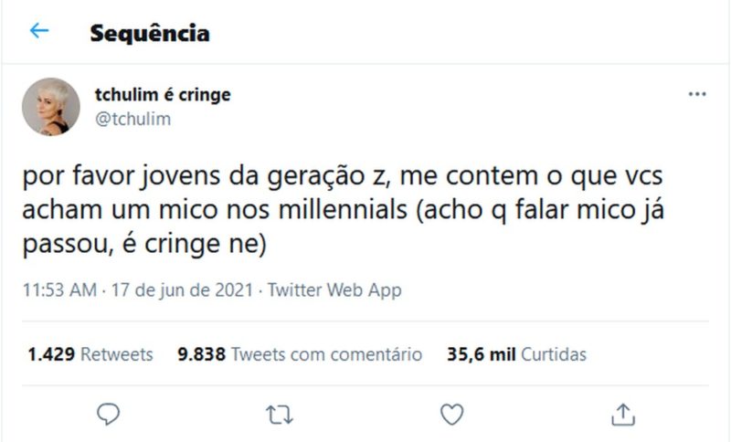 Termo criou uma “guerra” virtual entre gera&ccedil;&otilde;es – Foto: Twitter/Reprodu&ccedil;&atilde;o/ND