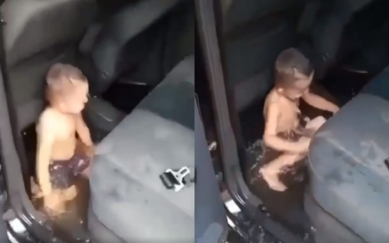 Vídeo registra reação de avô após neto inundar carro para brincar — Foto: Reprodução/ND
