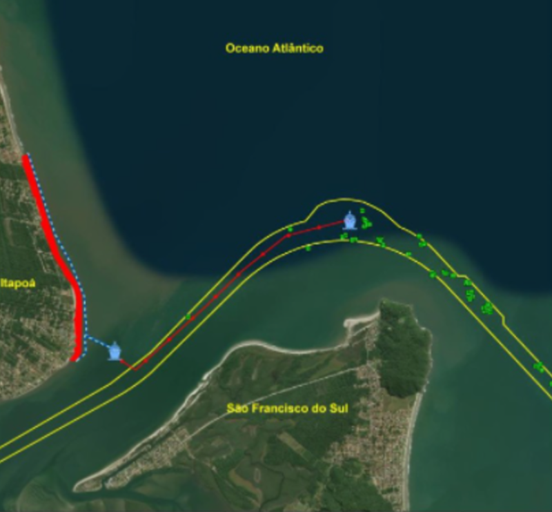 Material de dragagem no Porto de S&atilde;o Francisco do Sul ser&aacute; destinado ao alargamento da praia em Itapo&aacute; – Foto: Porto de SFS/Divulga&ccedil;&atilde;o