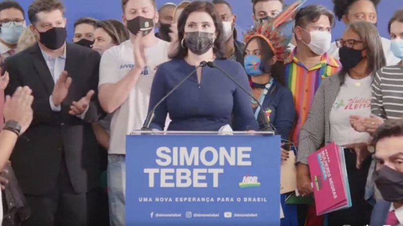 Simone Tebet discursa em lan&ccedil;amento de pr&eacute;-candidatura – Foto: Reprodu&ccedil;&atilde;o/ND