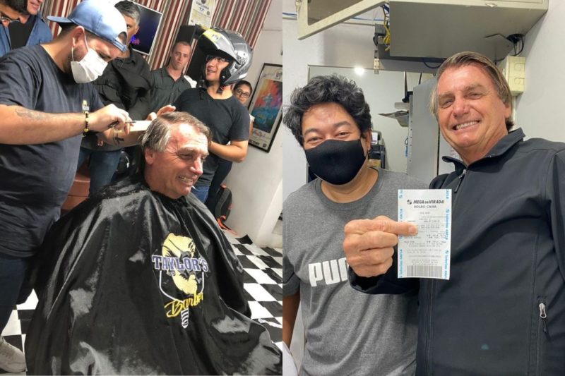 Em SC, Bolsonaro cortou cabelo e apostou na Mega da Virada – Foto: Arte/Divulga&ccedil;&atilde;o/S&atilde;o Chico Online