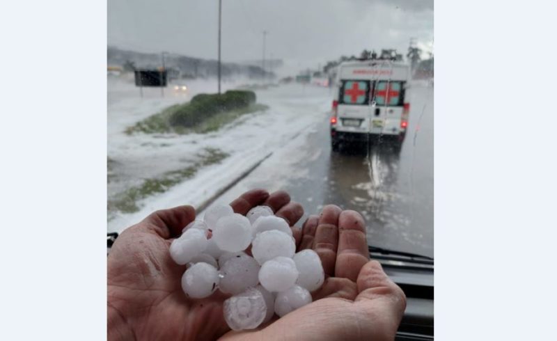 Granizou caiu em Vargem Bonita, no Oeste catarinense, em outubro de 2021- Foto: Divulga&ccedil;&atilde;o/ND