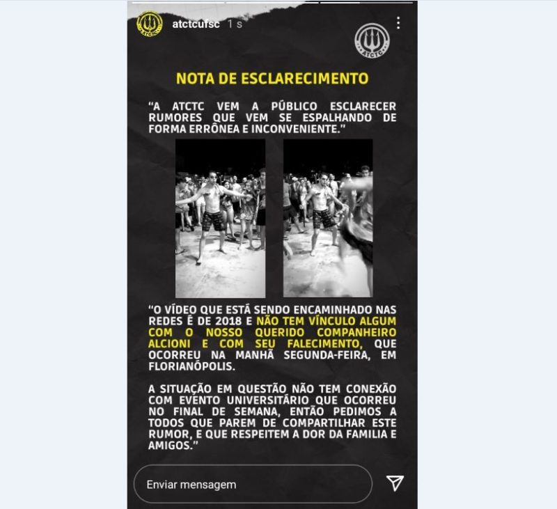 Atl&eacute;tica do Centro Tecnol&oacute;gico da UFSC desmente v&iacute;deo que circula na internet – Foto: Internet/Reprodu&ccedil;&atilde;o/ND