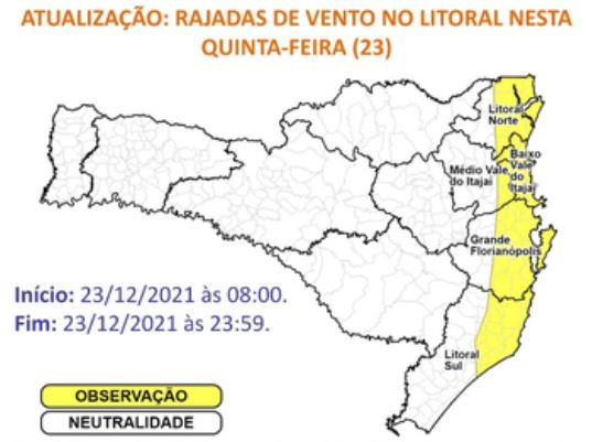 Litoral catarinense está sob alertas para rajadas de vento – Foto: Defesa Civil/Divulgação/ND