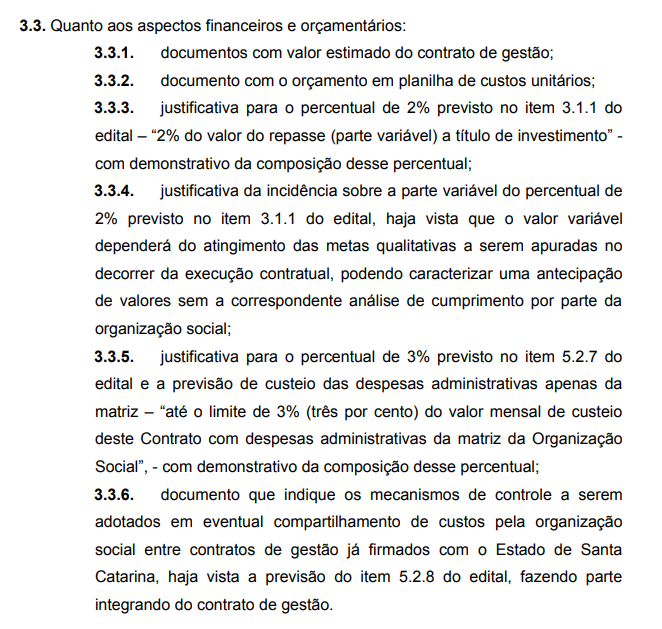 Trecho do documento do TCE sobre a licitação do Samu em Santa Catarina - Reprodução/TCE