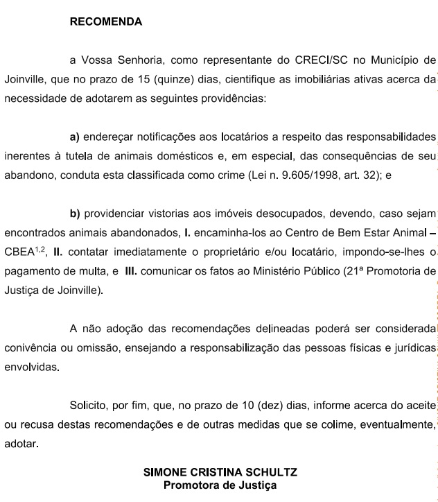 recomendações do ministério Público