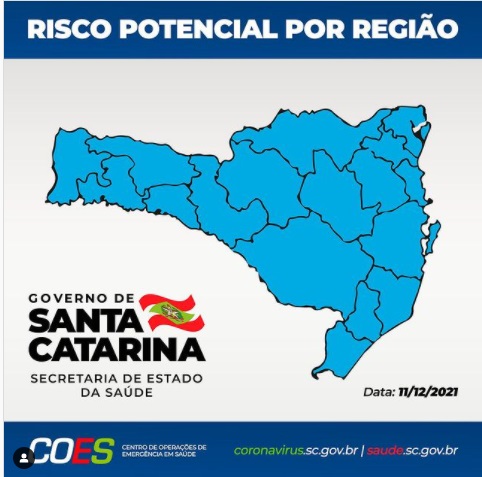 Mapa de risco tr&aacute;s todas as regi&otilde;es de Santa Catarina em risco moderado – Foto: Internet/Divulga&ccedil;&atilde;o/ND