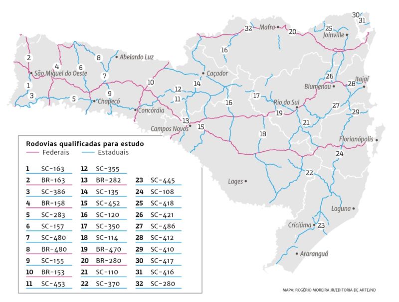 BR-280 e SC-108 são incluídas em estudo de concessão que abrange 3 mil km  de rodovias em SC