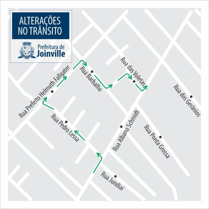 mapa mostra as alterações no trânsito em Joinville