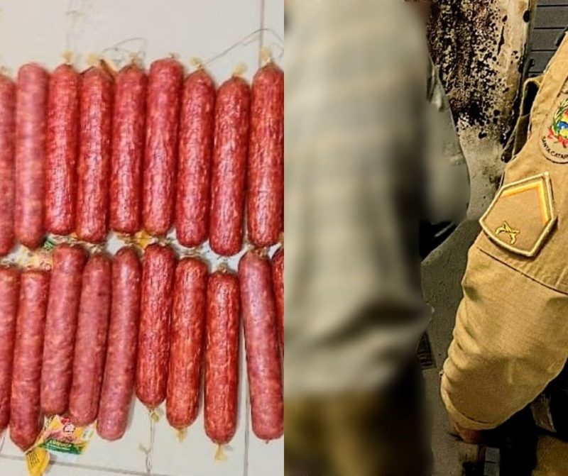 Ladr&atilde;o quebra parede e rouba salame de supermercado em Penha – Foto: PMSC/Divulga&ccedil;&atilde;o