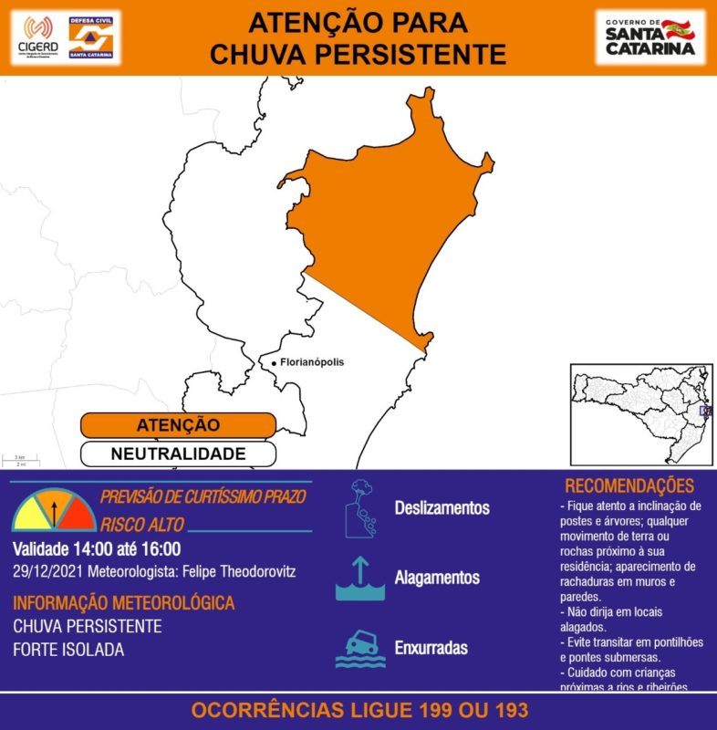 Temporais isolados s&atilde;o esperados at&eacute; &agrave;s 16h desta quarta-feira (29) – Foto: Defesa Civil/Divulga&ccedil;&atilde;o/ND