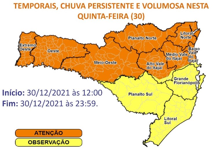 Tempo segue inst&aacute;vel por SC – Foto: Defesa Civil/Divulga&ccedil;&atilde;o/ND