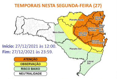 Temporais intensos devem provocar estragos em SC – Foto: Defesa Civil/Divulga&ccedil;&atilde;o/ND