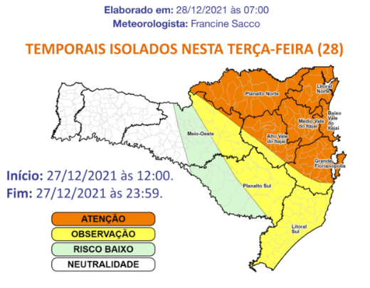 Defesa Civil alerta para temporais isolados nesta ter&ccedil;a-feira (28) – Foto: Defesa Civil/Divulga&ccedil;&atilde;o/ND