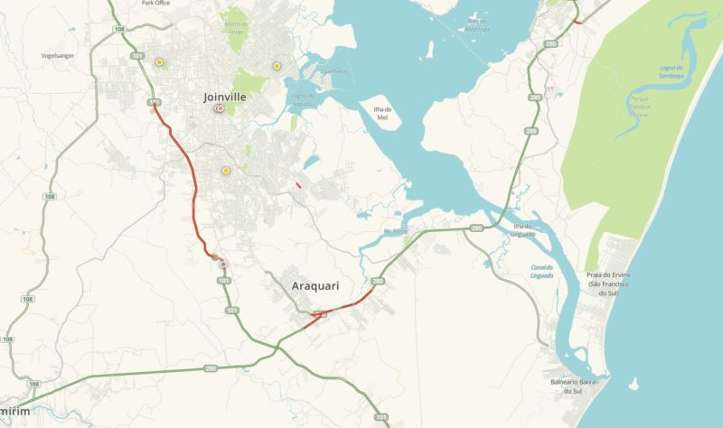 BR-280 e BR-101 t&ecirc;m tr&acirc;nsito lento em alguns trechos na manh&atilde; desta ter&ccedil;a (28) – Foto: Waze/Reprodu&ccedil;&atilde;o