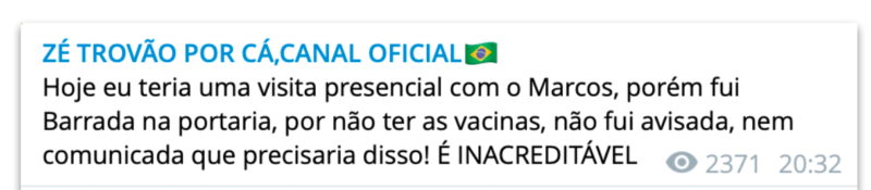 Mulher de Z&eacute; Trov&atilde;o reclama por n&atilde;o poder visit&aacute;-lo no pres&iacute;dio – Foto: Reprodu&ccedil;&atilde;o