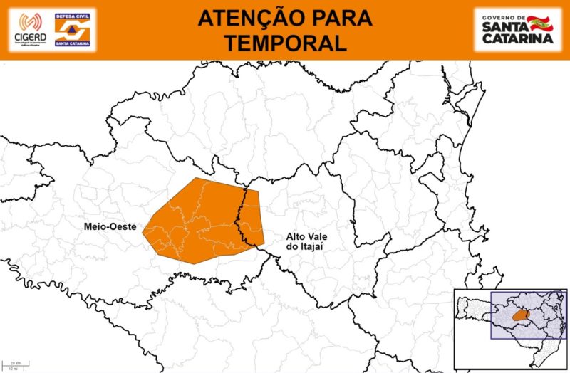 Alerta &eacute; de risco alto na regi&atilde;o do Meio Oeste – Foto: Defesa Civil/Divulga&ccedil;&atilde;o