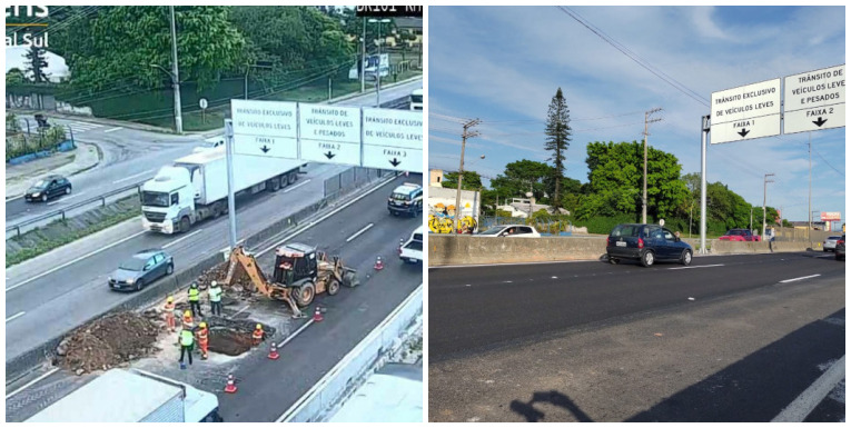 Conserto na BR-101 foi finalizado no in&iacute;cio da madrugada desta ter&ccedil;a-feira (18) – Foto: Montagem/ND