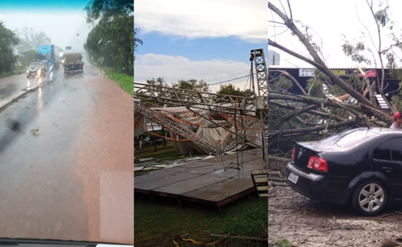 Vídeos compartilhados na internet mostram a velocidade do vento que causou estragos em várias localidades do município. — Foto: Rádio Nova FM/Divulgação/ND