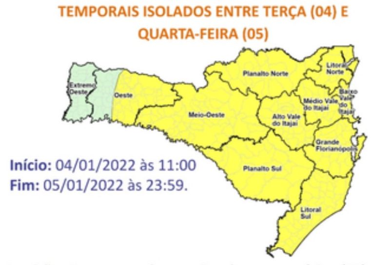 Confira o mapa elaborado pela Defesa Civil – Foto: DCSC/Divulga&ccedil;&atilde;o/ND