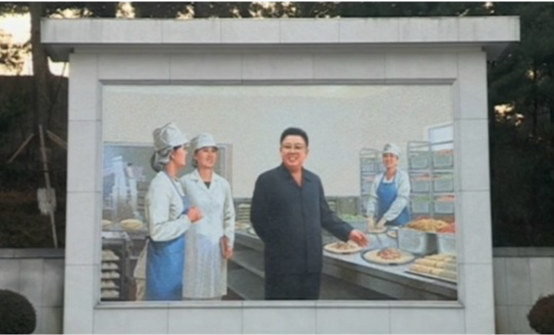 Um mural mostra o ex-l&iacute;der Kim Jong-il cercado por burritos – Foto: Reprodu&ccedil;&atilde;o
