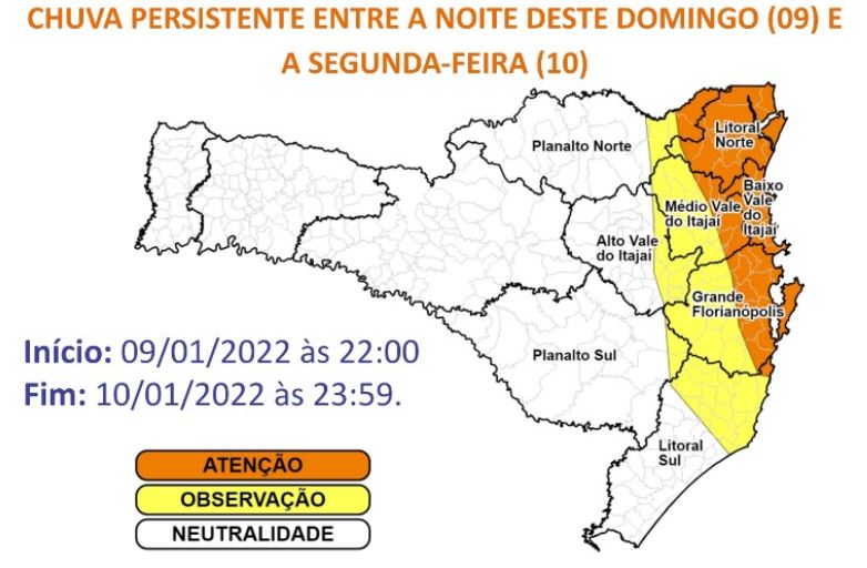 Risco de temporais, enxurradas e deslizamentos para cidades do Litoral Norte até a Grande Florianópolis &#8211; Foto: DCDC/Divulgação/ND