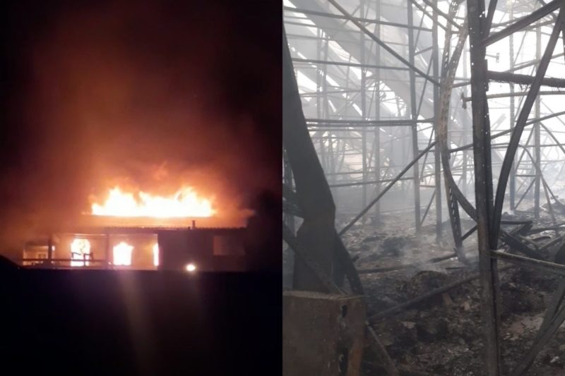 Incêndio destruiu o estoque da empresa, que tem várias lojas na região &#8211; Foto: Internet