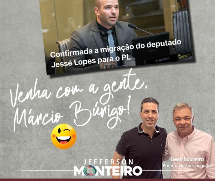 O apelo a M&aacute;rcio B&uacute;rigo &eacute; feito pelo advogado Jeferson Monteiro em foto ao lado do pr&eacute;-candidato a governador Gean Loureiro. – Foto: Redes sociais
